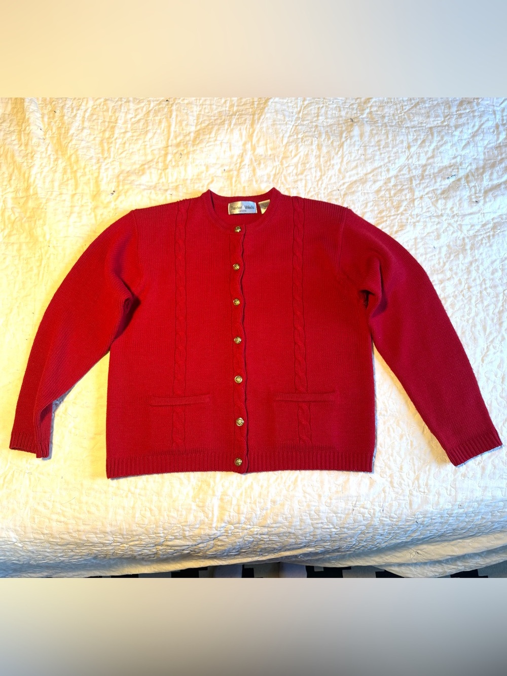 Vintage Baxter & Wells Red Cardigan gold buttons size petite medium